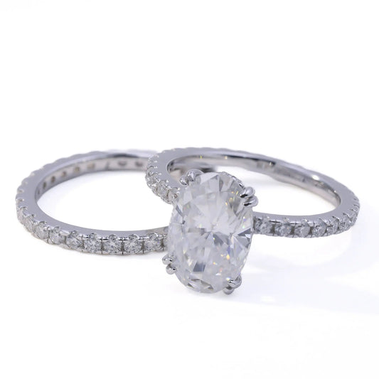 4ct Oval Cut Moissanite Bridal Set – 925 Sterling Silver Engagement Ring with Eternity Band for Women - bocosjewelry