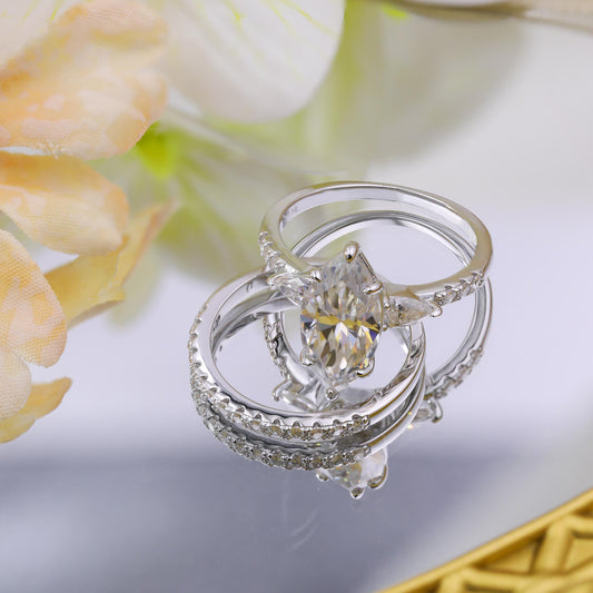4ct Marquise Cut Moissanite Engagement Ring – Sterling Silver Wedding Band