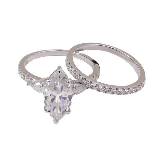 4ct Marquise Cut Moissanite Engagement Ring – Sterling Silver Wedding Band