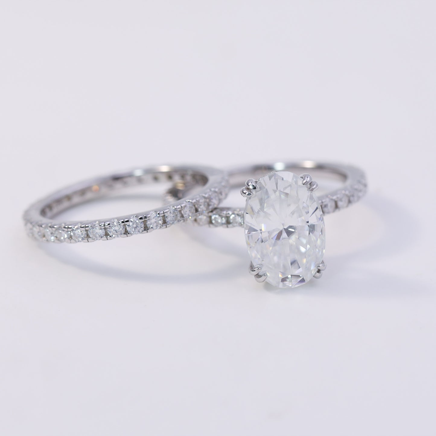 4ct Oval Cut Moissanite Bridal Set – 925 Sterling Silver Engagement Ring with Eternity Band for Women