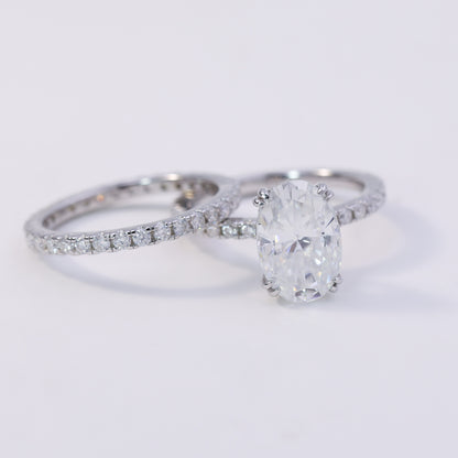 4ct Oval Cut Moissanite Bridal Set – 925 Sterling Silver Engagement Ring with Eternity Band for Women