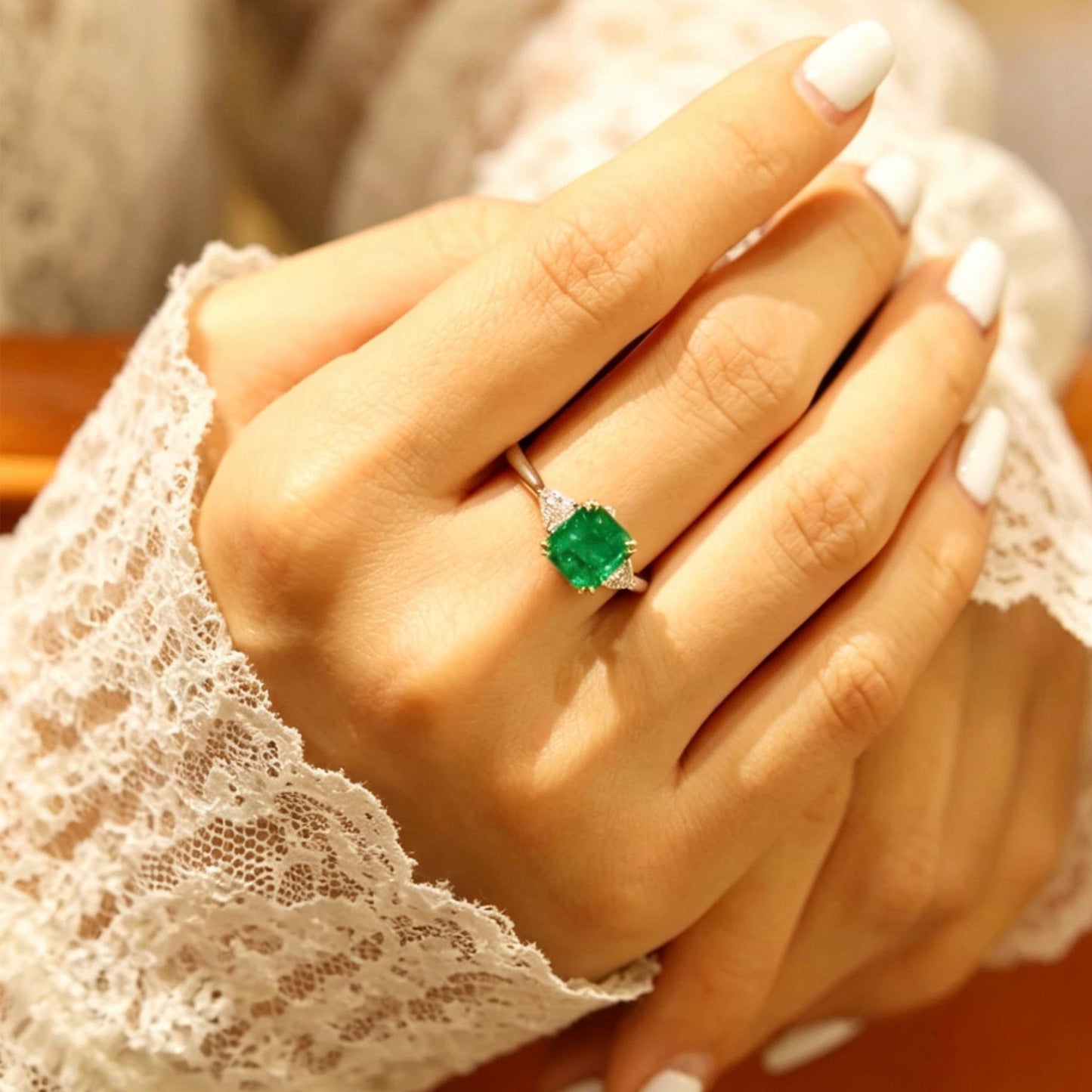 Lab-Grown Emerald Ring - Classic Three-Stone Emerald Cut