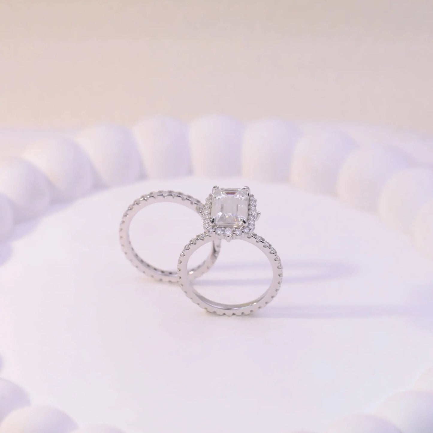 5.74ct Emerald Cut Moissanite Halo Engagement Ring – 925 Sterling Silver for Women - bocosjewelry