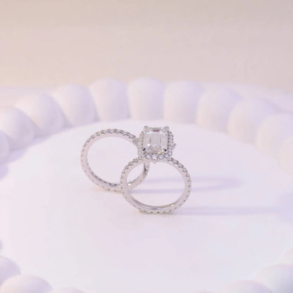 5.74ct Emerald Cut Moissanite Halo Engagement Ring – 925 Sterling Silver for Women - bocosjewelry