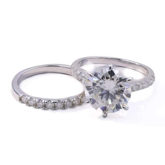 5ct Round Cut Moissanite Engagement Ring Set – 925 Sterling Silver with Half Eternity Band for Women - bocosjewelry