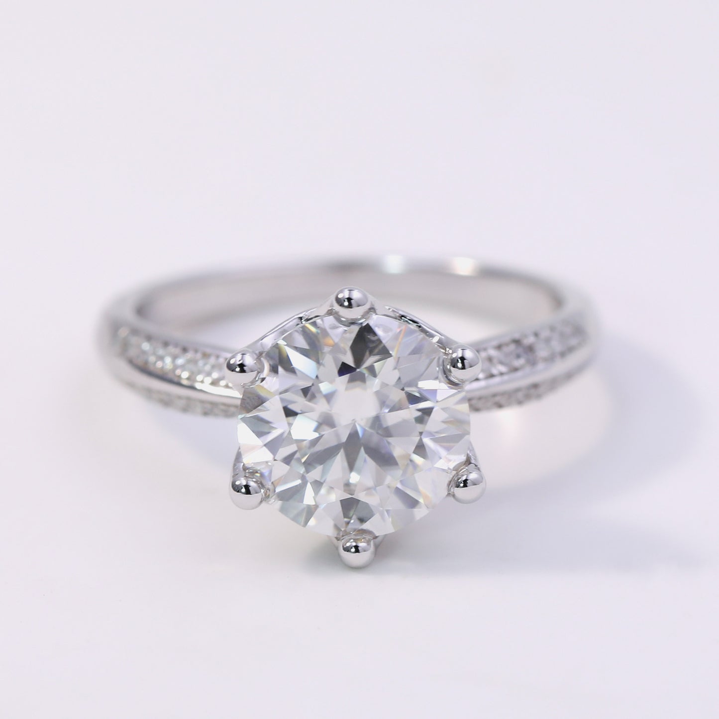5ct Round Cut Moissanite Engagement Ring – 925 Sterling Silver 6 - Prong Bridal Ring with Side Stones for Women