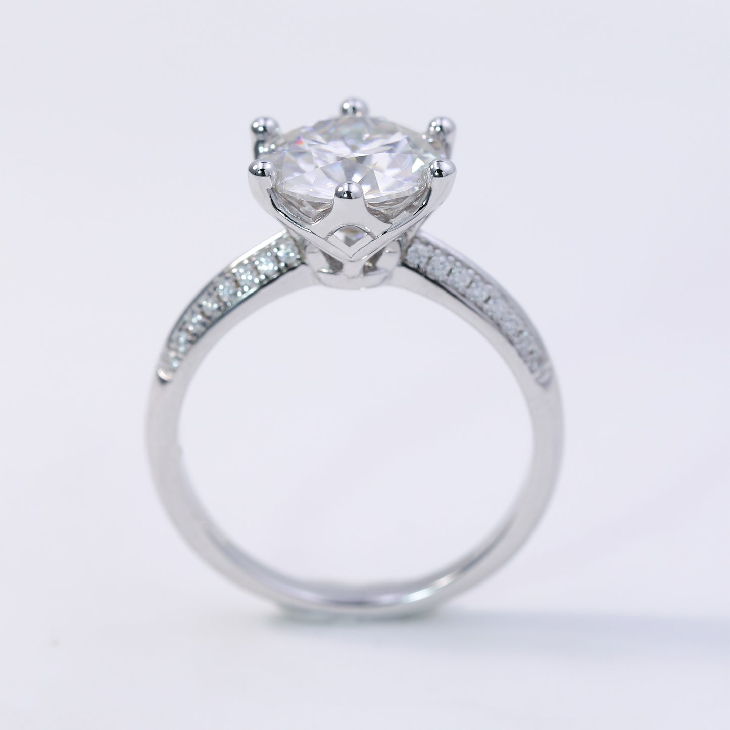 5ct Round Cut Moissanite Engagement Ring – 925 Sterling Silver 6 - Prong Bridal Ring with Side Stones for Women