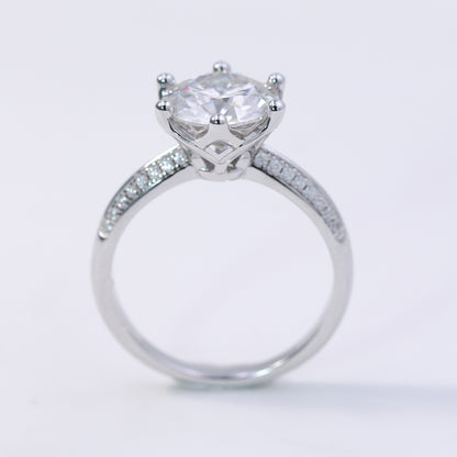 5ct Round Cut Moissanite Engagement Ring – 925 Sterling Silver 6 - Prong Bridal Ring with Side Stones for Women