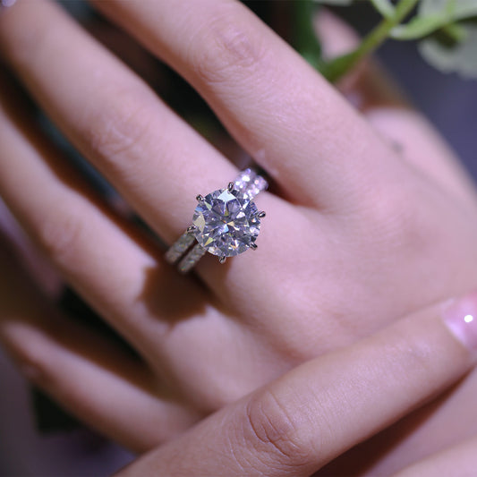 5ct Round Cut Moissanite Engagement Ring – 925 Sterling Silver 6 - Prong Bridal Ring with Side Stones for Women
