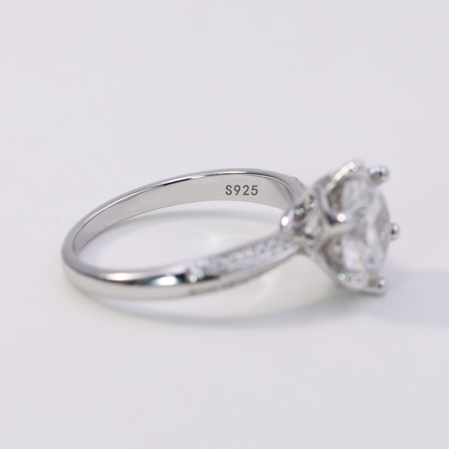 5ct Round Cut Moissanite Engagement Ring – 925 Sterling Silver 6 - Prong Bridal Ring with Side Stones for Women