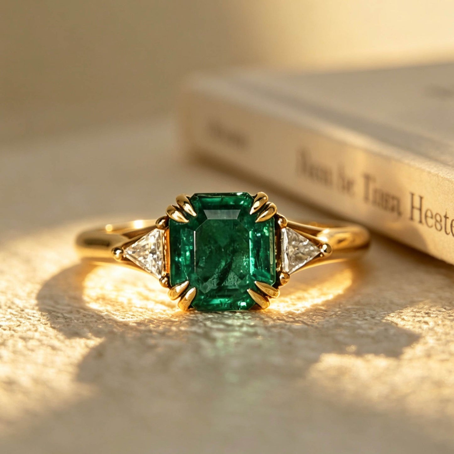 Lab-Grown Emerald Ring - Classic Three-Stone Emerald Cut