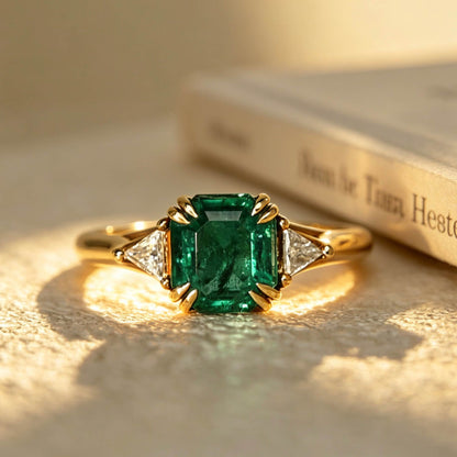 Lab-Grown Emerald Ring - Classic Three-Stone Emerald Cut
