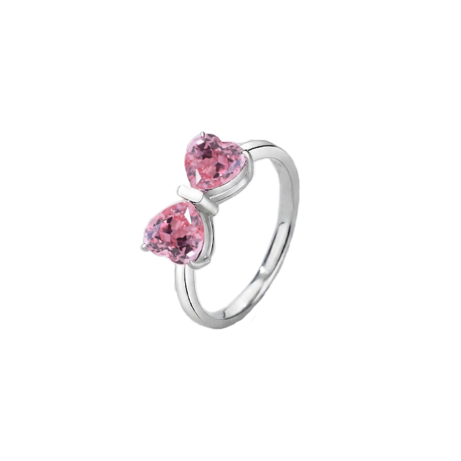 Double Heart Bow Ring - Crushed Ice Cut Gemstone