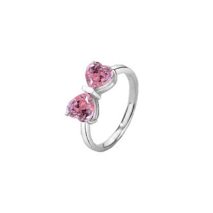 Double Heart Bow Ring - Crushed Ice Cut Gemstone