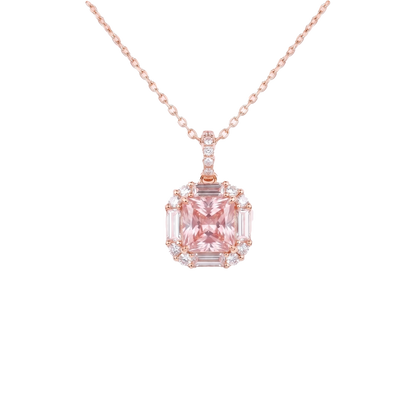 Pink Diamond Pendant - Princess Cut Halo Necklace