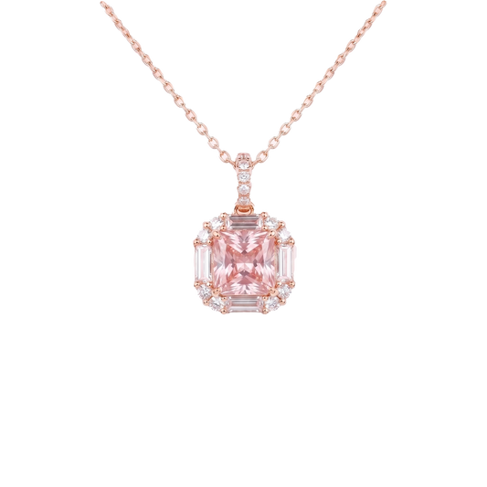 Pink Diamond Pendant - Princess Cut Halo Necklace