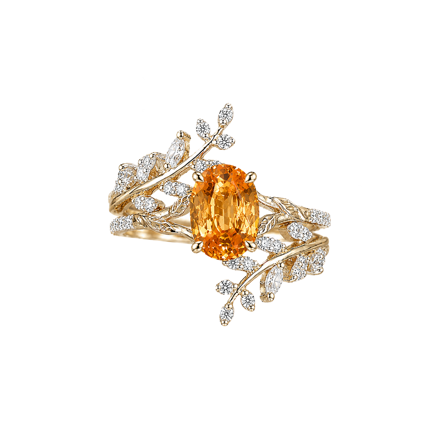 BOCOS Anniversary Exclusive: Lab-Grown Fanta Sapphire Ring - Nature Branch Motif (Solid 10K-18K Gold)