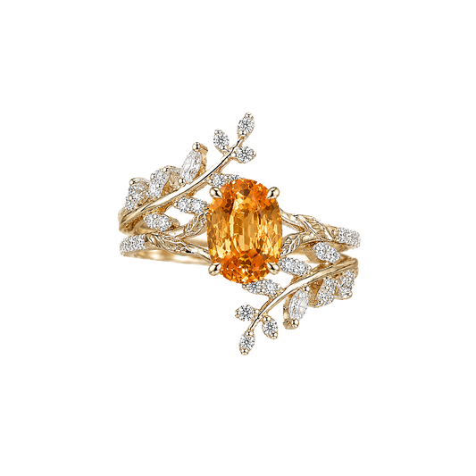 BOCOS Anniversary Exclusive: Lab-Grown Fanta Sapphire Ring - Nature Branch Motif (Solid 10K-18K Gold)
