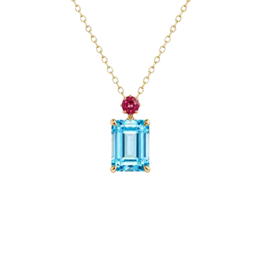 BOCOS Anniversary Exclusive: Lab-Grown Aquamarine Sapphire Pendant - Emerald Cut (Solid 10K-18K Gold)
