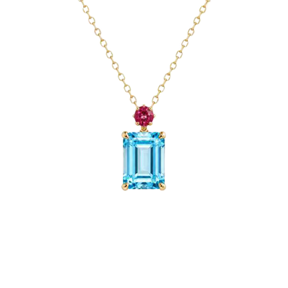 BOCOS Anniversary Exclusive: Lab-Grown Aquamarine Sapphire Pendant - Emerald Cut (Solid 10K-18K Gold)