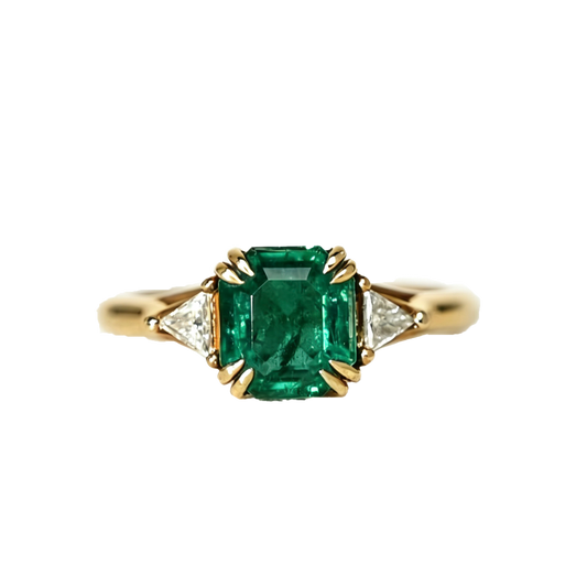 Lab-Grown Emerald Ring - Classic Three-Stone Emerald Cut
