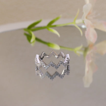 Z-Shaped Moissanite Wedding Band – 925 Sterling Silver Plated White Gold Guard Ring