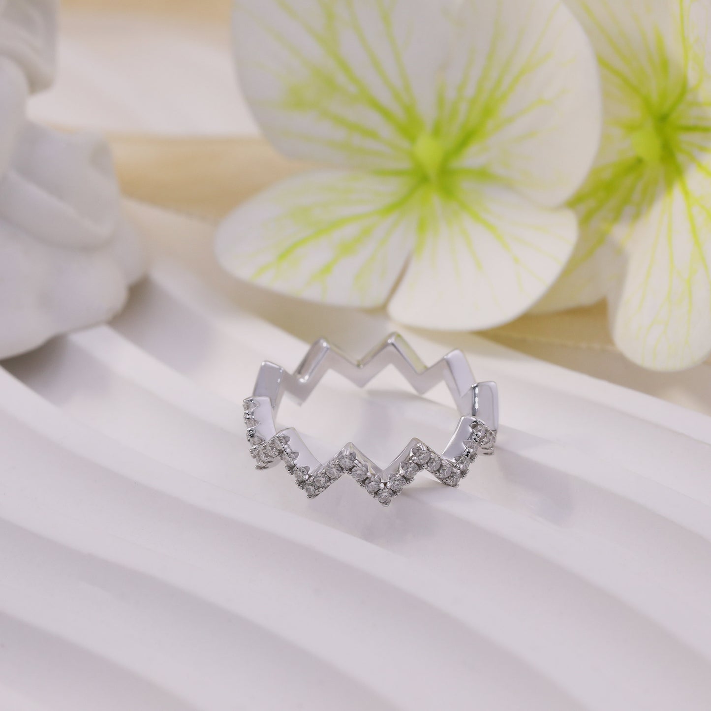 Z-Shaped Moissanite Wedding Band – 925 Sterling Silver Plated White Gold Guard Ring