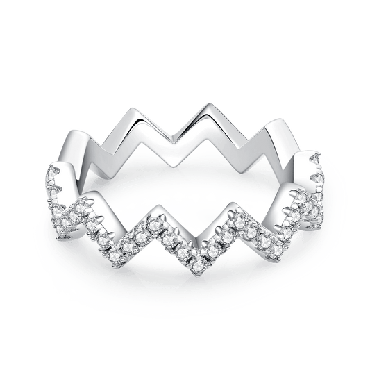 Z-Shaped Moissanite Wedding Band – 925 Sterling Silver Plated White Gold Guard Ring