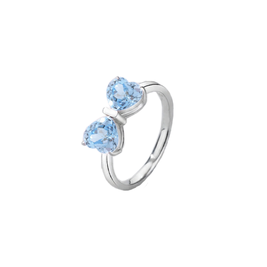Double Heart Bow Ring - Crushed Ice Cut Gemstone