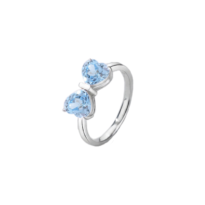 Double Heart Bow Ring - Crushed Ice Cut Gemstone
