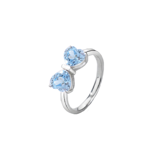 Double Heart Bow Ring - Crushed Ice Cut Gemstone