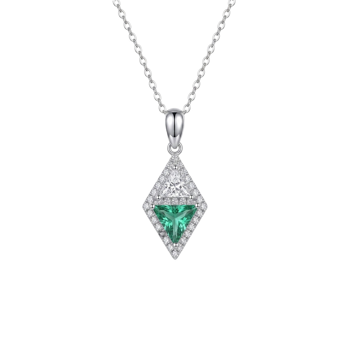 Geometric Triangle Zircon Pendant - Dual 7x7mm White Gold Plated 925 Silver