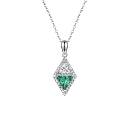 Geometric Triangle Zircon Pendant - Dual 7x7mm White Gold Plated 925 Silver