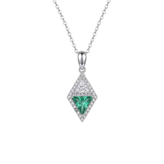 Geometric Triangle Zircon Pendant - Dual 7x7mm White Gold Plated 925 Silver