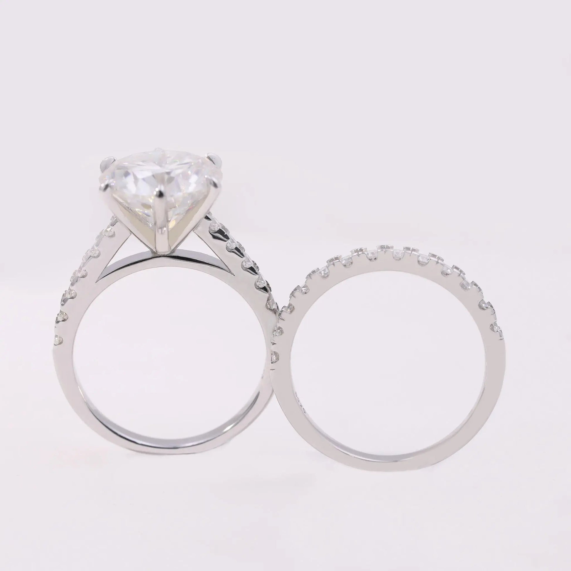 5ct Round Cut Moissanite Engagement Ring Set – 925 Sterling Silver with Half Eternity Band for Women