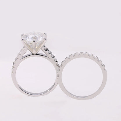 5ct Round Cut Moissanite Engagement Ring Set – 925 Sterling Silver with Half Eternity Band for Women