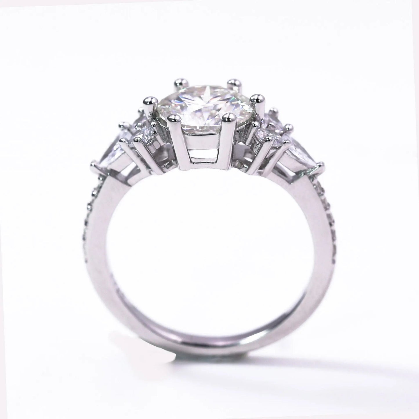 2ct Round Cut Moissanite Engagement Ring – 925 Sterling Silver with Side Stones for Women