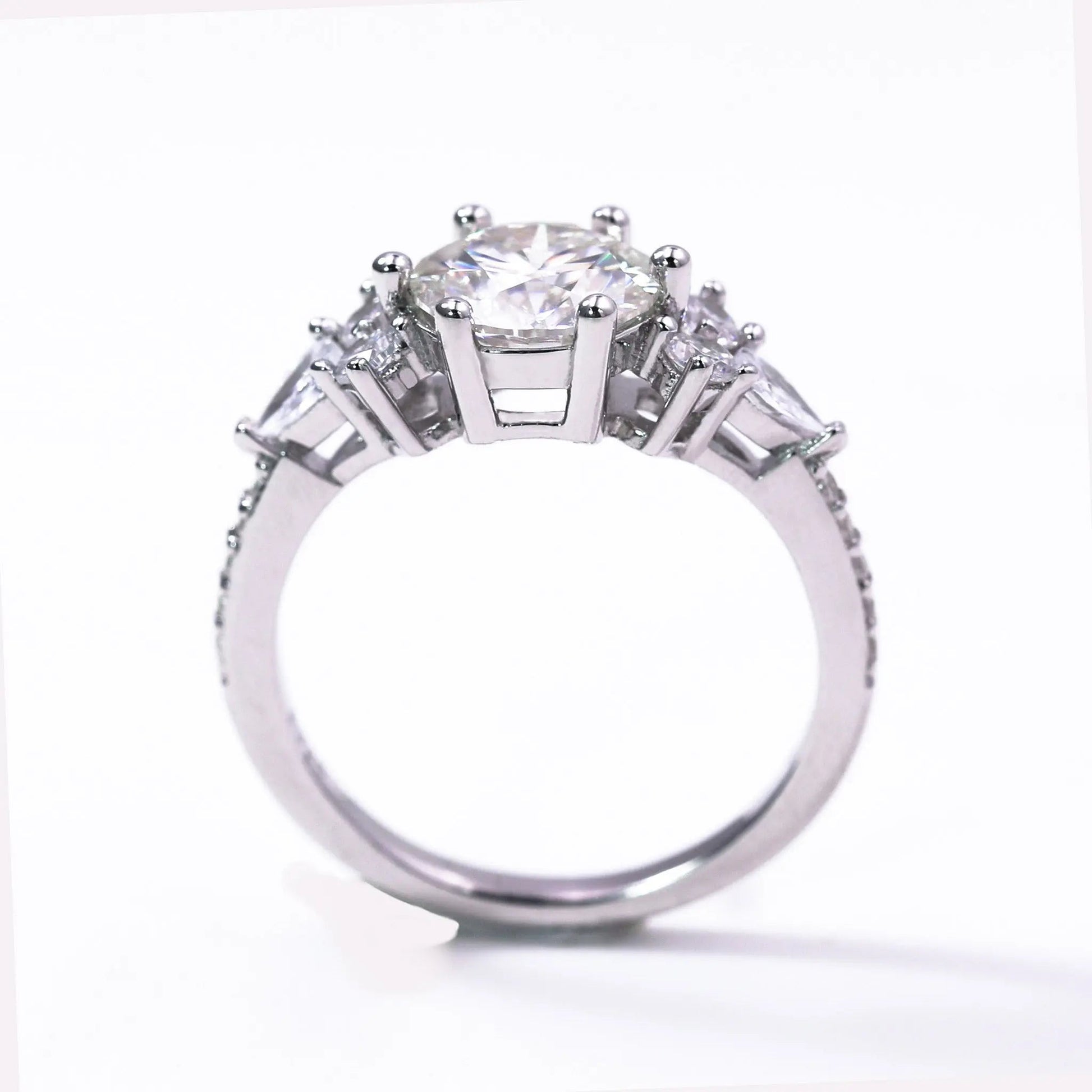 2ct Round Cut Moissanite Engagement Ring – 925 Sterling Silver with Side Stones for Women