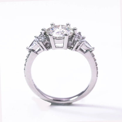 2ct Round Cut Moissanite Engagement Ring – 925 Sterling Silver with Side Stones for Women