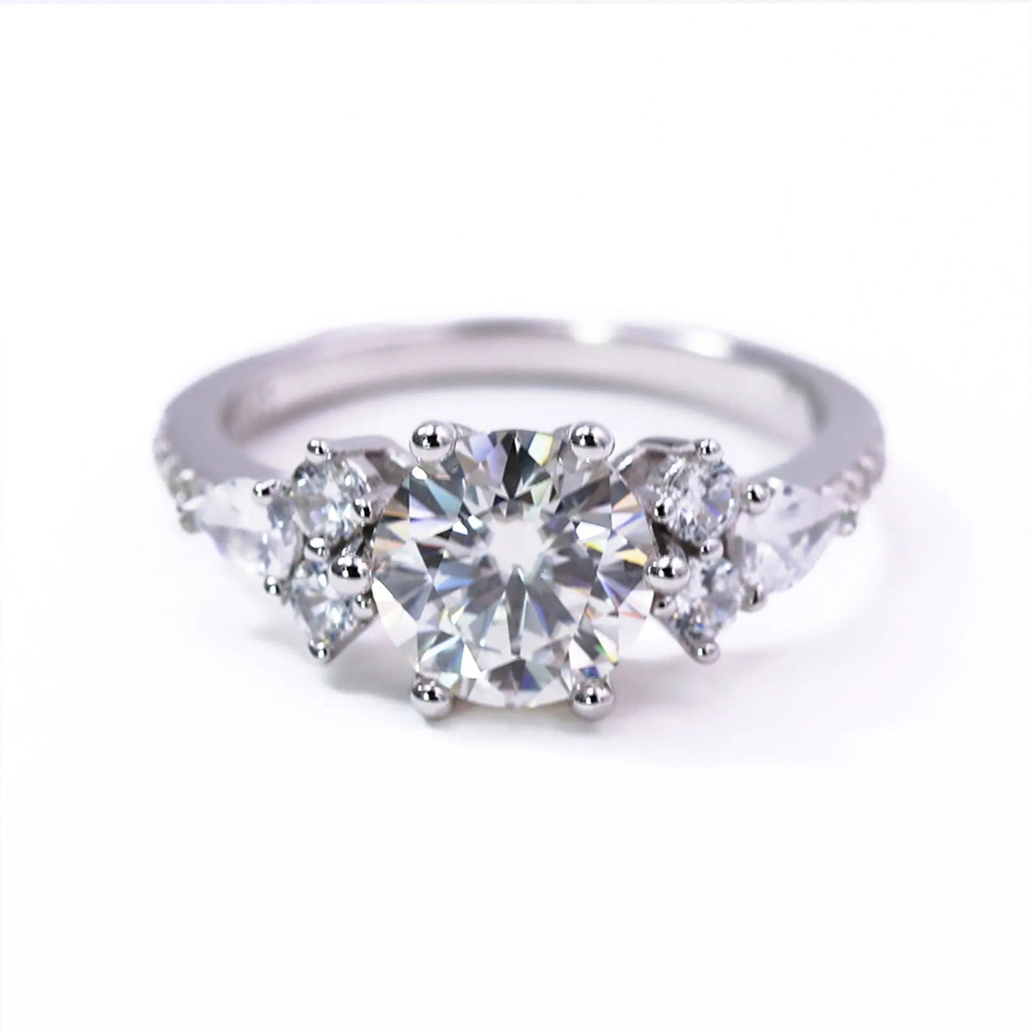 2ct Round Cut Moissanite Engagement Ring – 925 Sterling Silver with Side Stones for Women