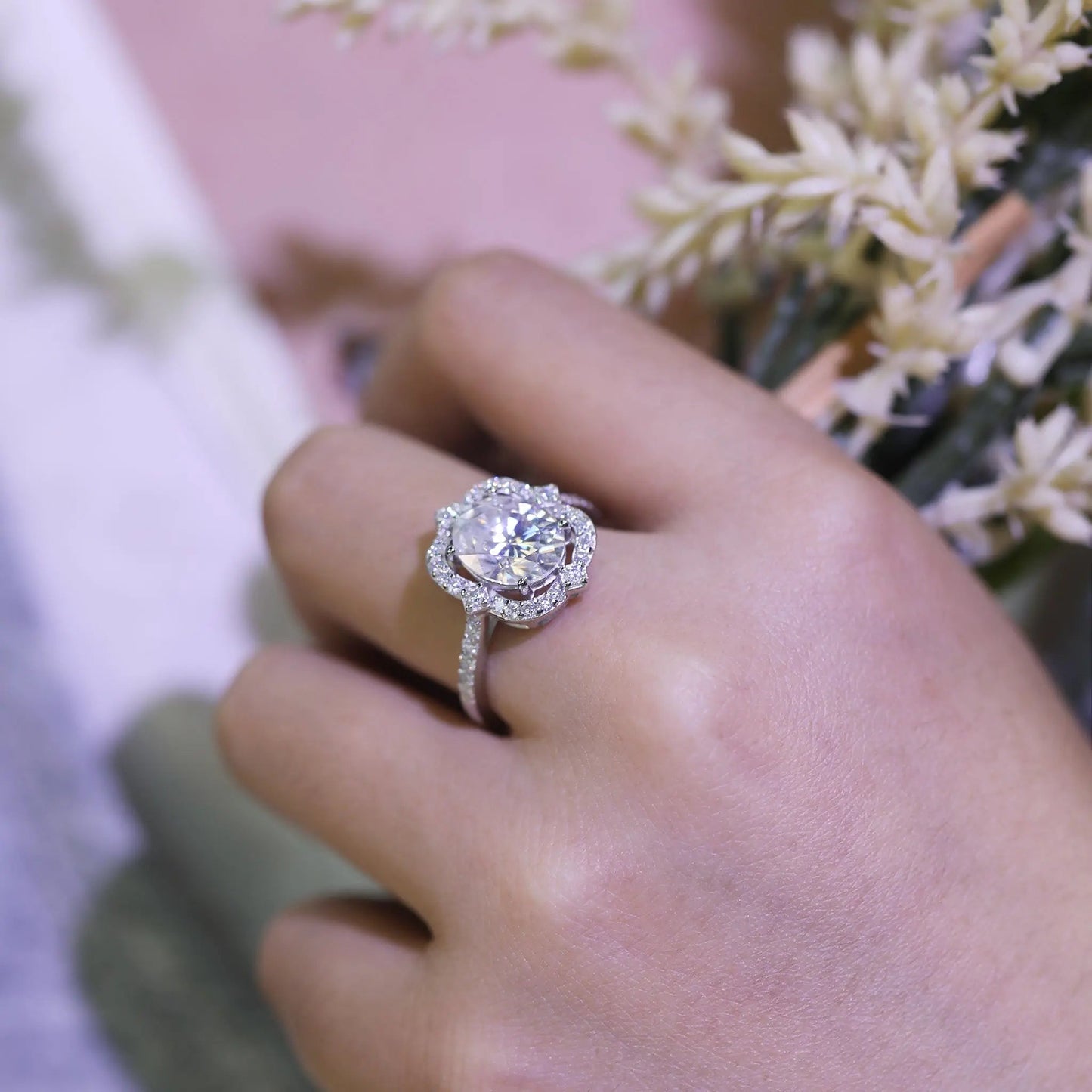 3ct Oval Cut Moissanite Engagement Ring – 925 Sterling Silver for Women