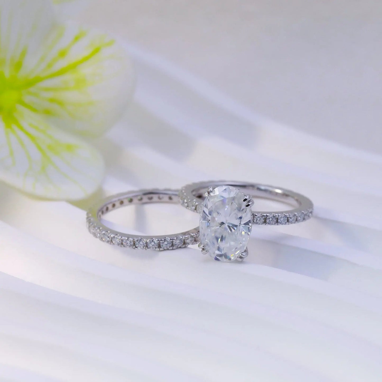 4ct Oval Cut Moissanite Bridal Set – 925 Sterling Silver Engagement Ring with Eternity Band for Women