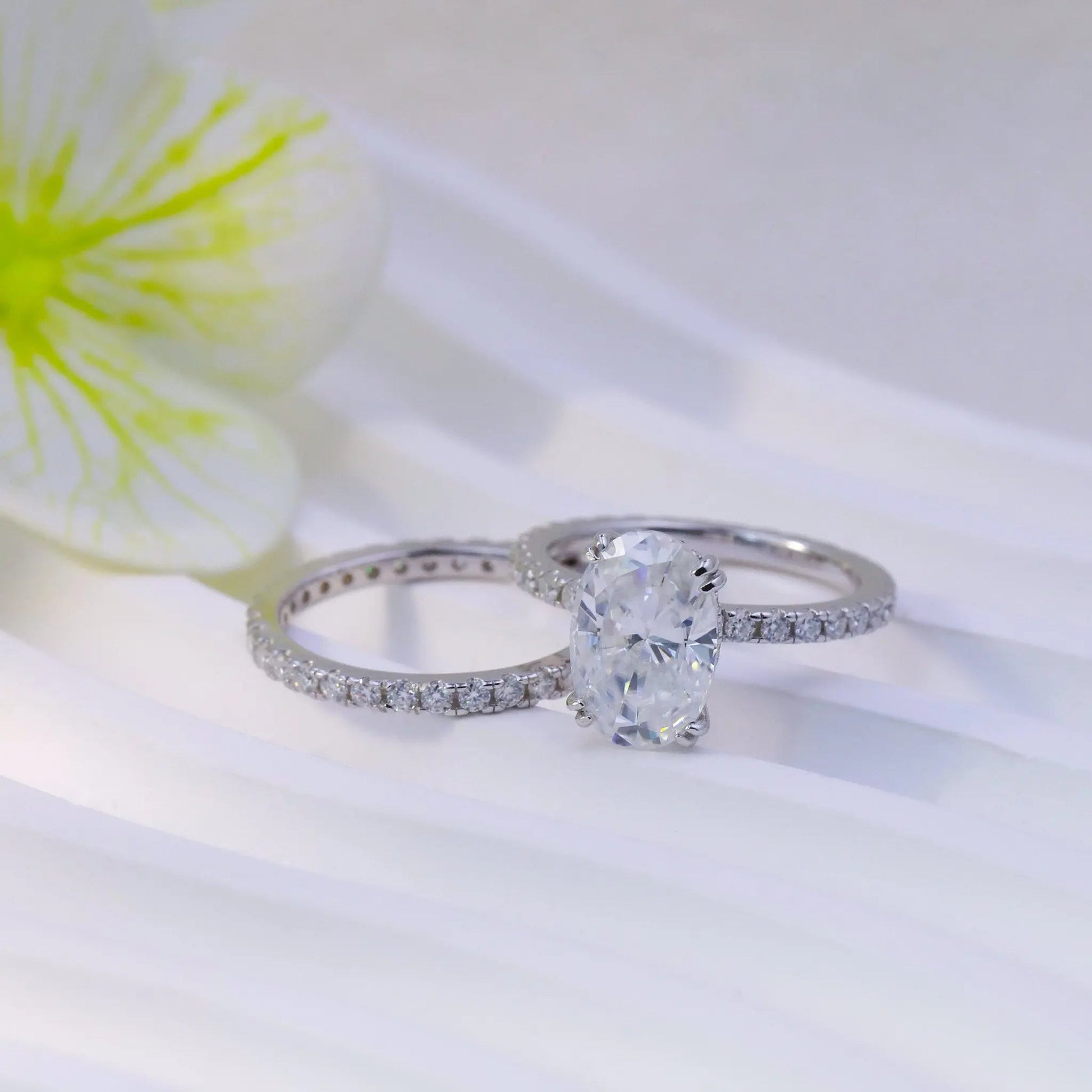 4ct Oval Cut Moissanite Bridal Set – 925 Sterling Silver Engagement Ring with Eternity Band for Women