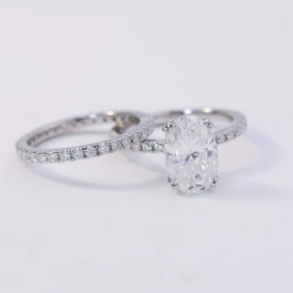4ct Oval Cut Moissanite Bridal Set – 925 Sterling Silver Engagement Ring with Eternity Band for Women