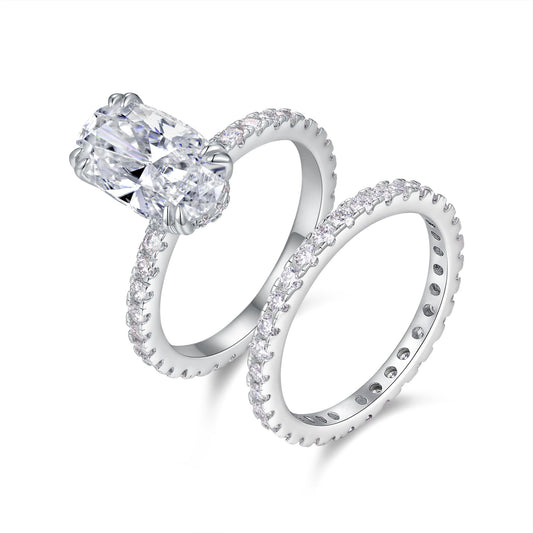4ct Oval Cut Moissanite Bridal Set – 925 Sterling Silver Engagement Ring with Eternity Band for Women - bocosjewelry