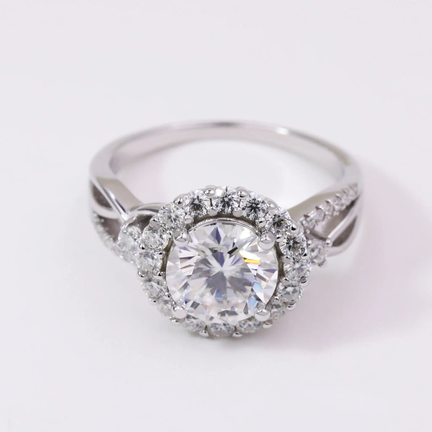 2ct Round Cut Moissanite Halo Engagement Ring – 925 Sterling Silver for Women