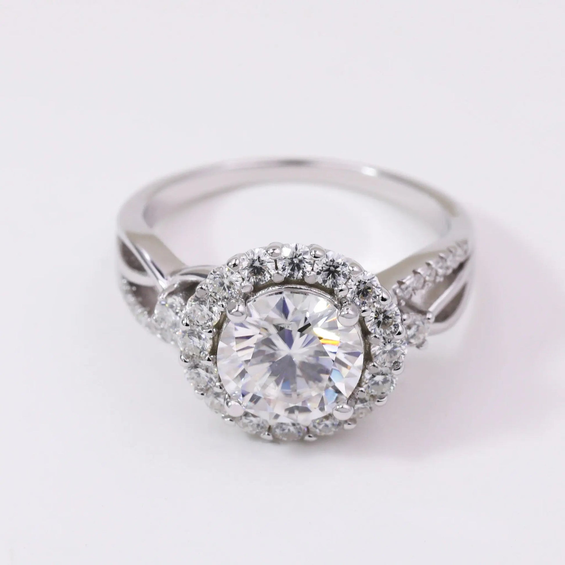 2ct Round Cut Moissanite Halo Engagement Ring – 925 Sterling Silver for Women