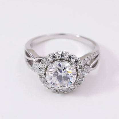 2ct Round Cut Moissanite Halo Engagement Ring – 925 Sterling Silver for Women