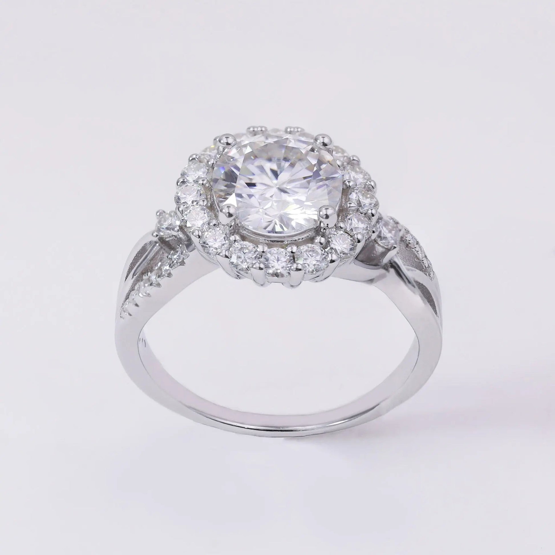 2ct Round Cut Moissanite Halo Engagement Ring – 925 Sterling Silver for Women