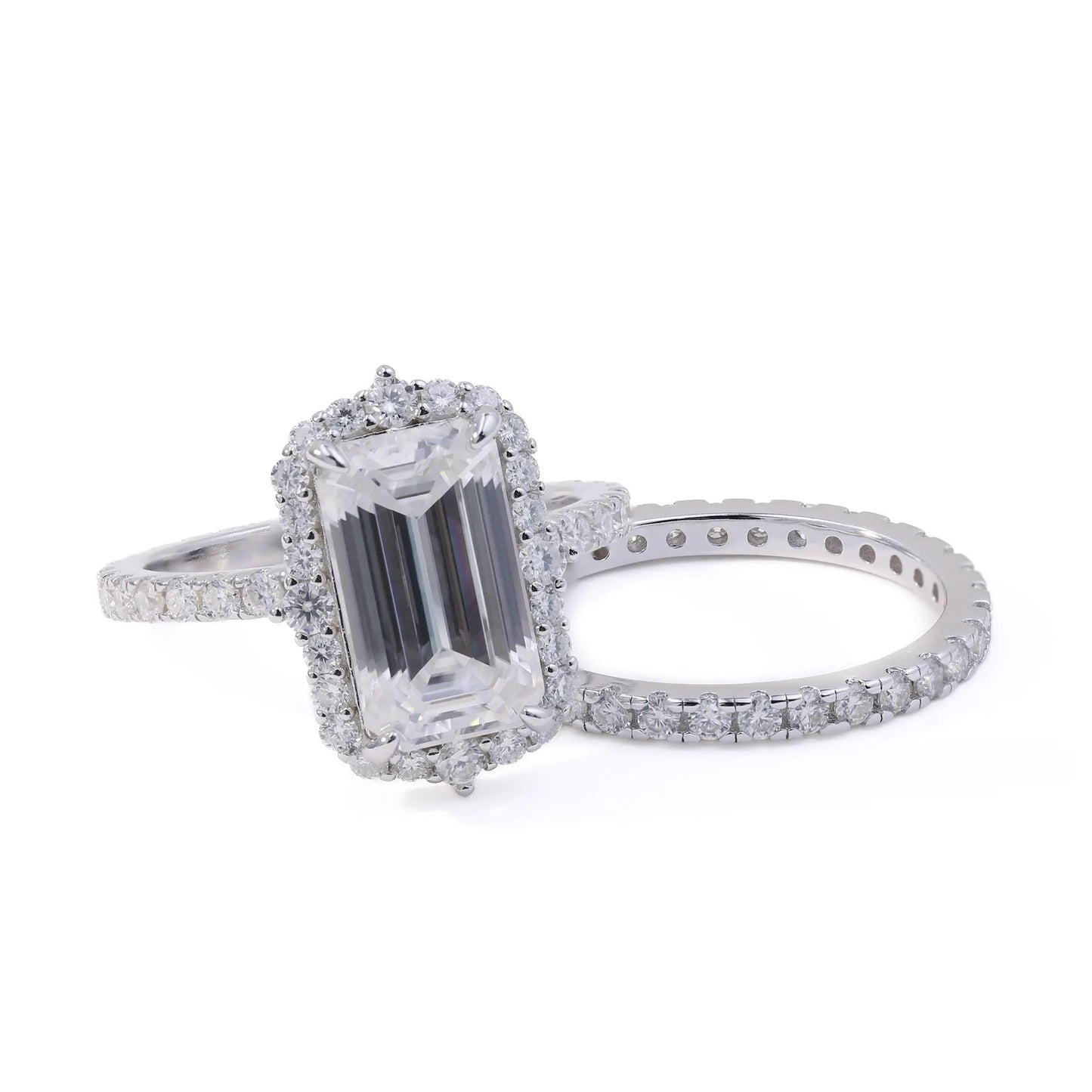 5.74ct Emerald Cut Moissanite Halo Engagement Ring – 925 Sterling Silver for Women
